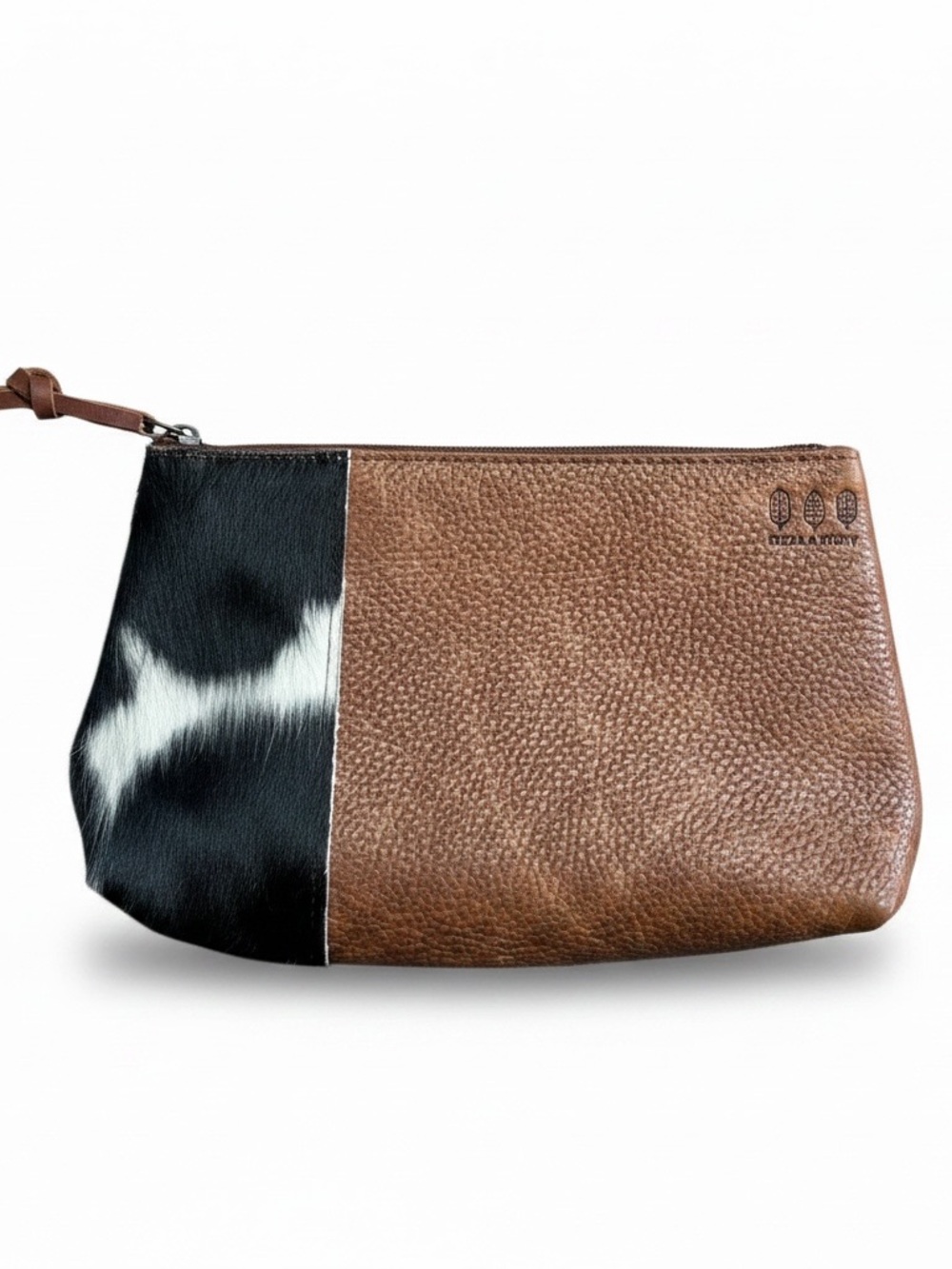 Birch & Ivory Leather Brown & Black Cowhide Zip Pouch
